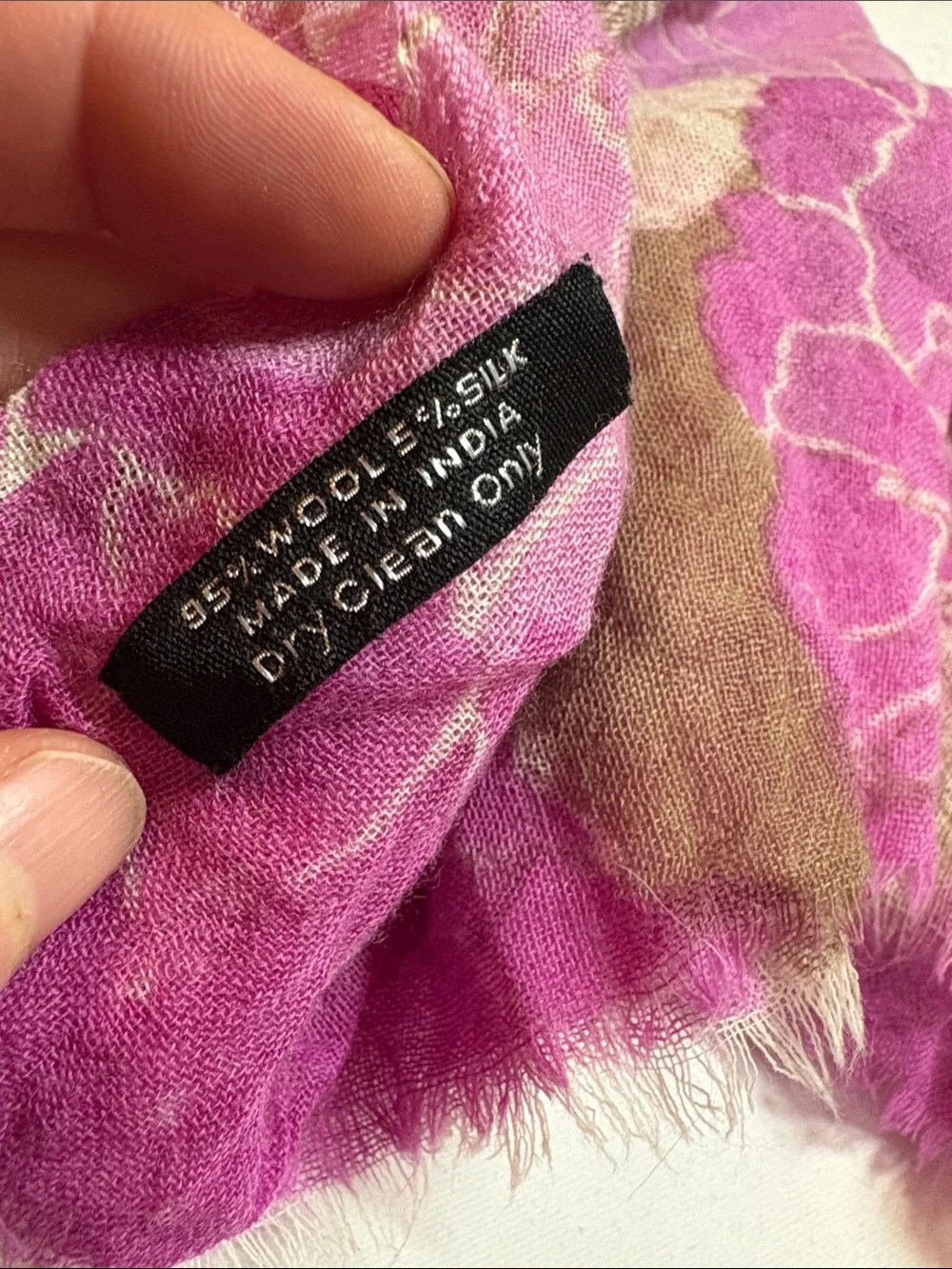 Unbranded Magenta and Olive Floral Wool/Silk Wrap scarf